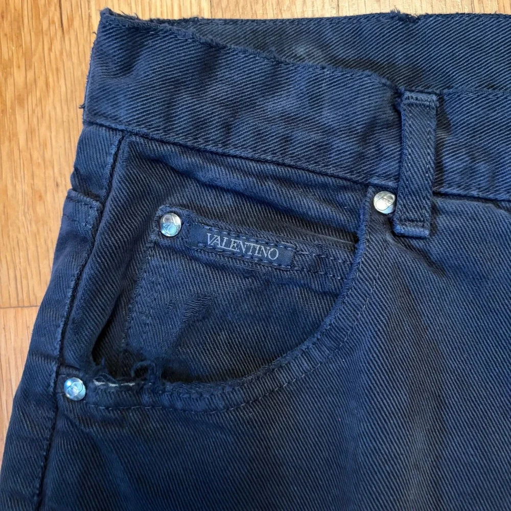 Valentino Jeans Vintage Straight Leg Mens 34 Navy Blue Distressed Made In Italy